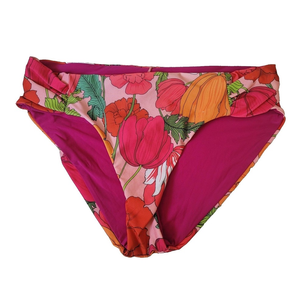 Trina Turk Bikini Bottom Womens 10 Pink Orange Floral Hipster Swim Resort Travel